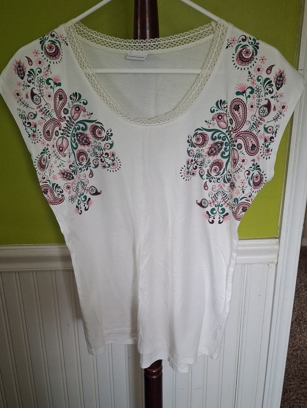 Women's White Tee with Paisley Floral Print